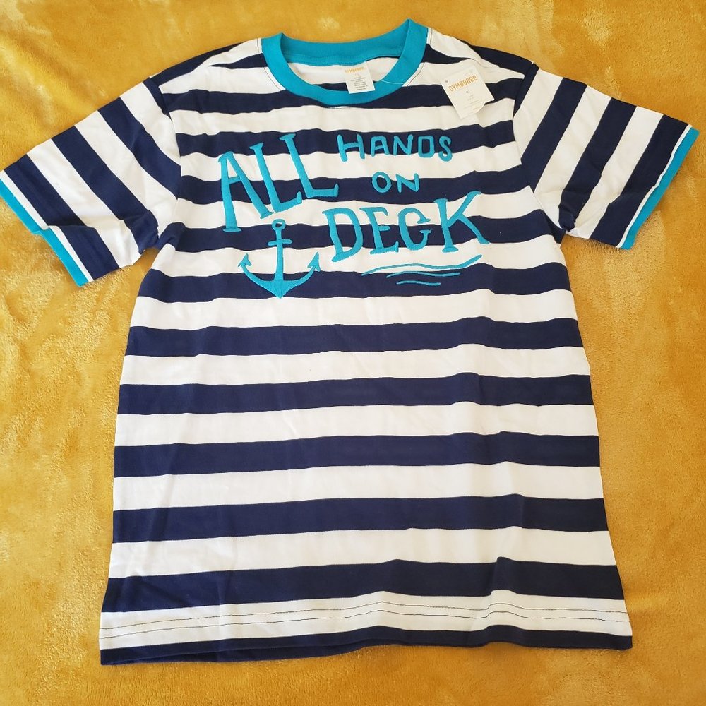 Gymboree T-shirt Boy Size 10 White and Blue Stripes - new